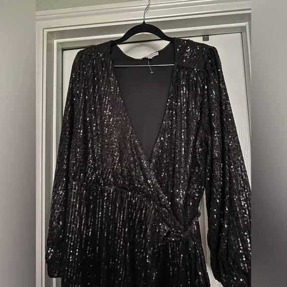 Gibson * Latimer Black Sequin Wrap LongSleeve dress Size XL EUC - Picture 3 of 5